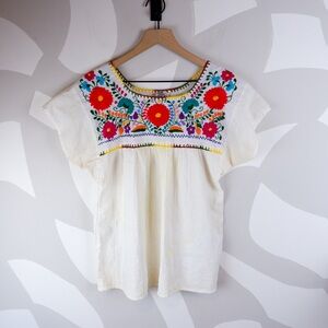 Puebla hand embroidered 100% Cotton Floral Blouse | M